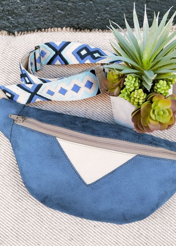 Camille Guiraud Manon sac banane bleu jean beige cuir