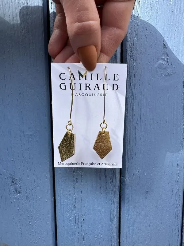Camille Guiraud Pendantes boucles d'oreilles doré liège cuir