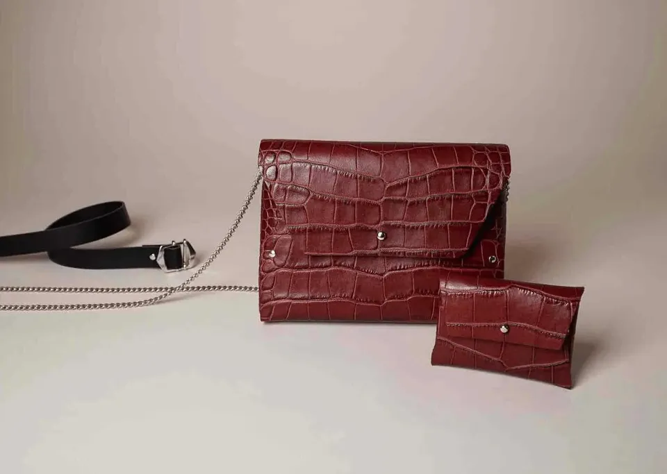 114 Paris Pliage mini sac cuir croco marron + porte-monnaie