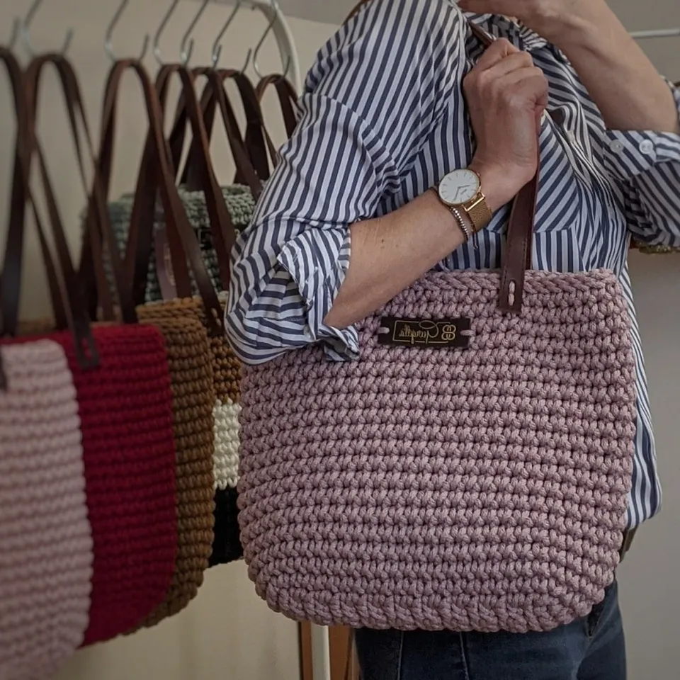 Georgetta Wendy vieux rose cabas crochet anses longues