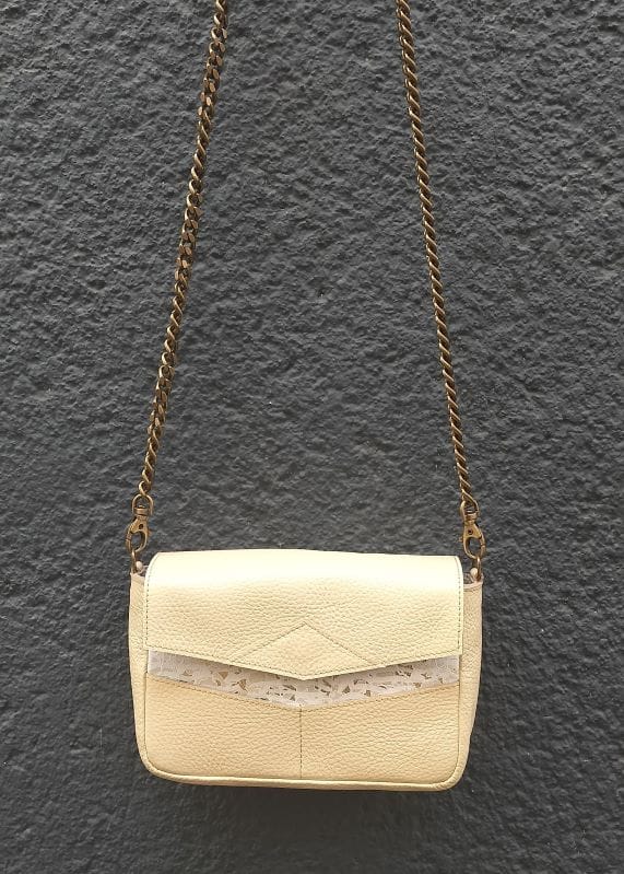 Camille Guiraud Sac Marine beige dentelle doré cuir