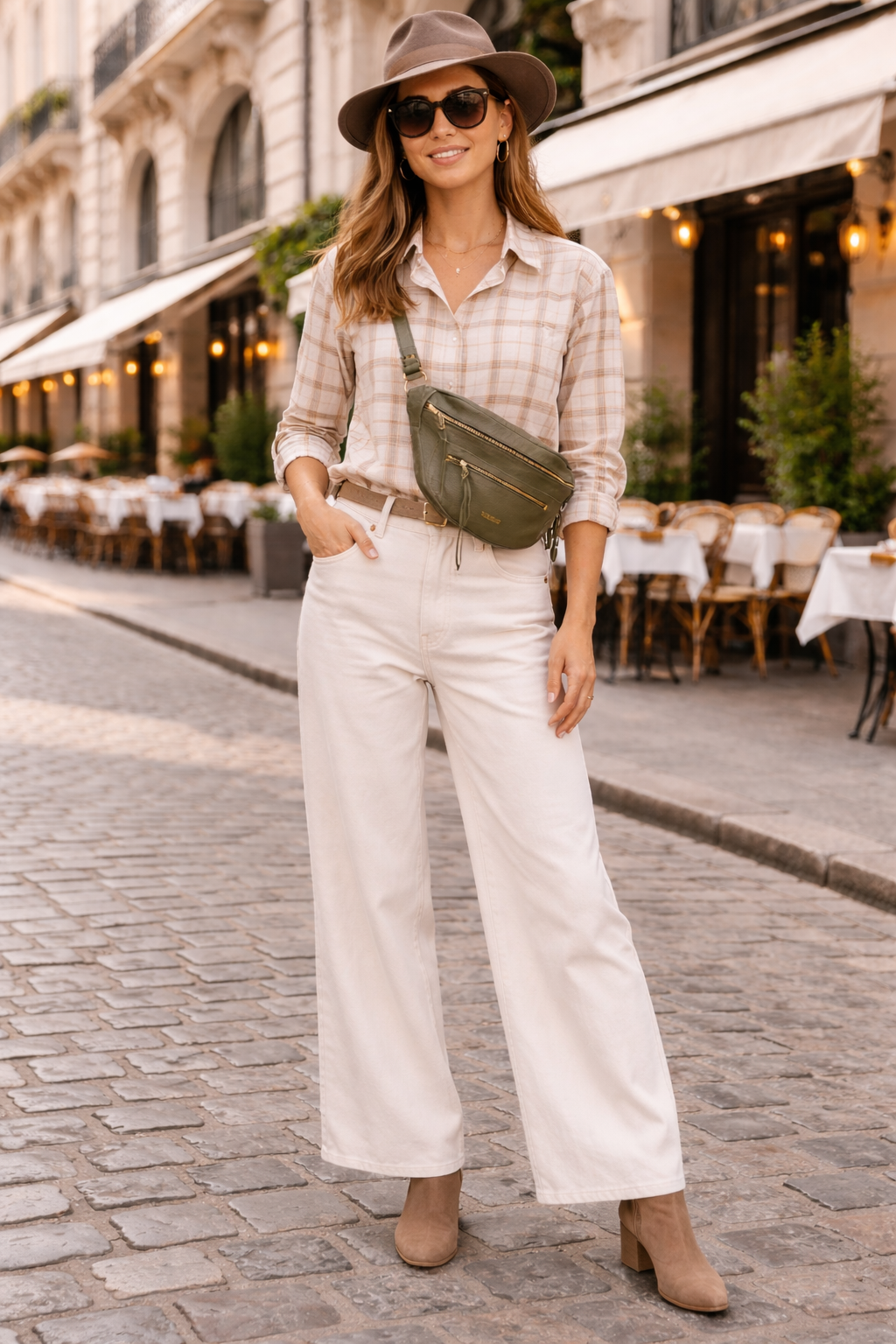 Fleur d’Orage Sac Banane XL banane cuir vert kaki italien