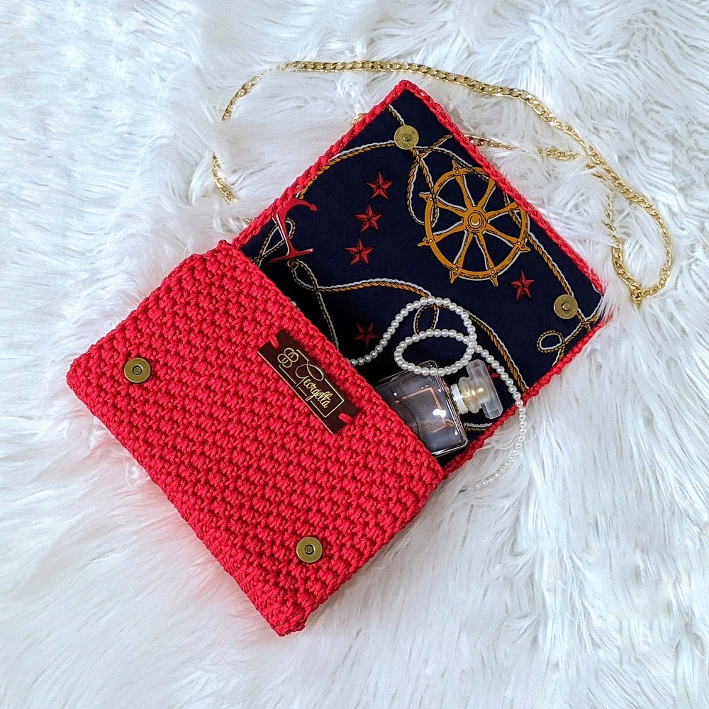 Georgetta Opale sac à main crochet rouge chaîne dorée