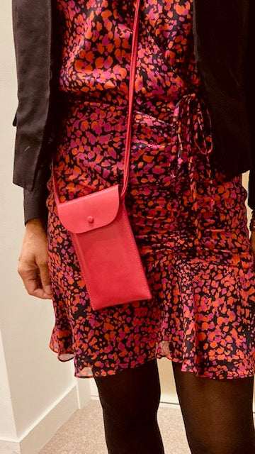 Idoine Pochettes Framboise pochette smartphone cuir agneau sans initiales