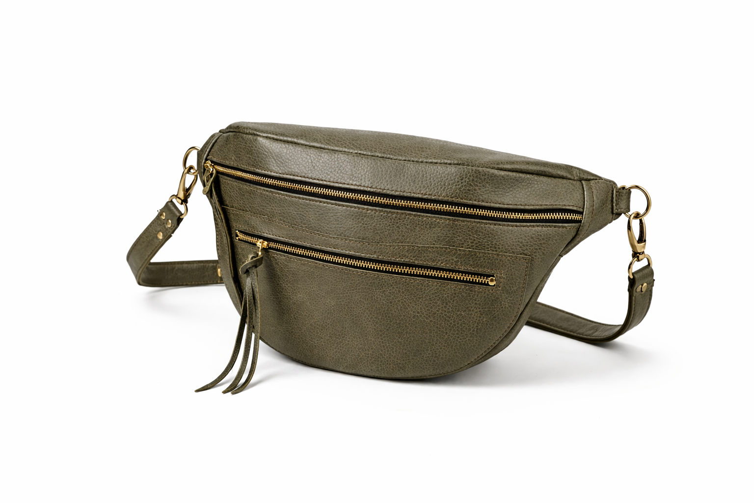 Fleur d’Orage Sac Banane XL banane cuir vert kaki italien