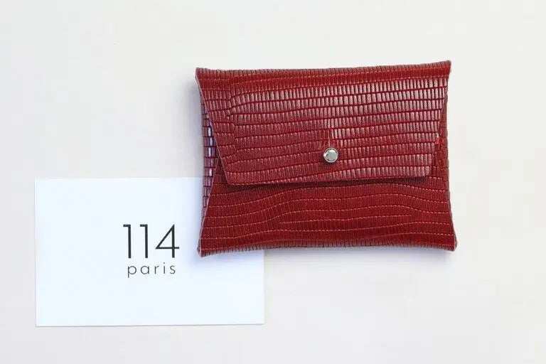 114 Paris Porte-monnaie cuir femme camel origami bouton