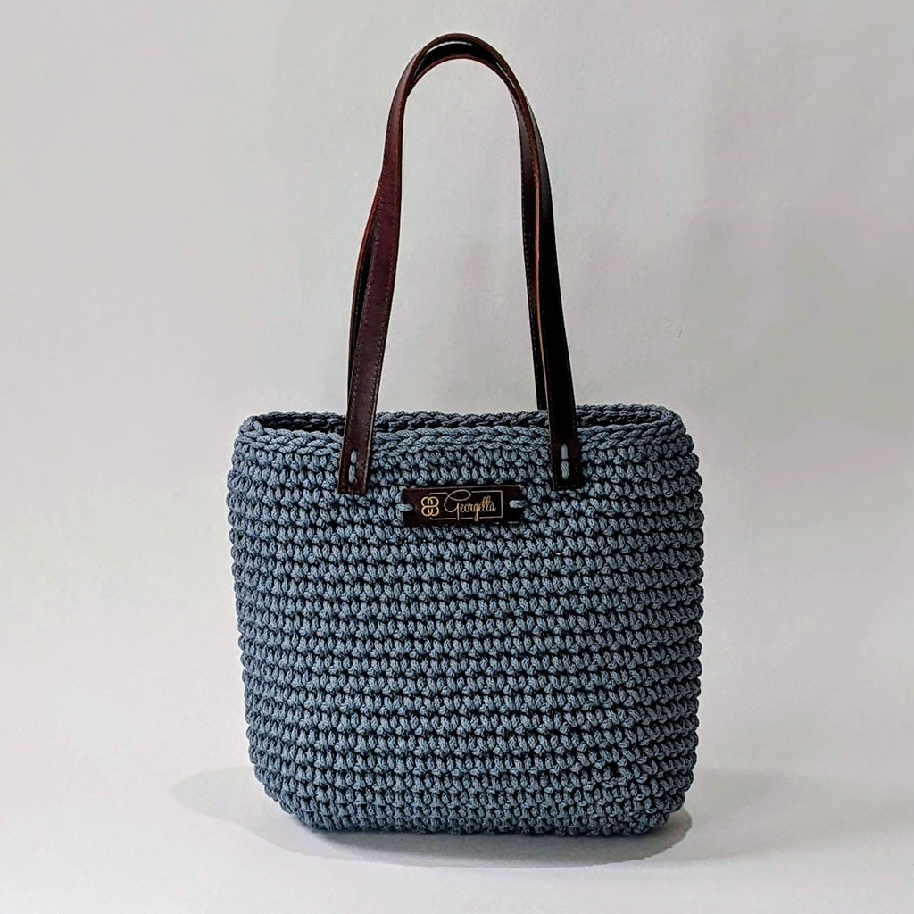 Georgetta Wendy cabas crochet bleu jean anses courtes