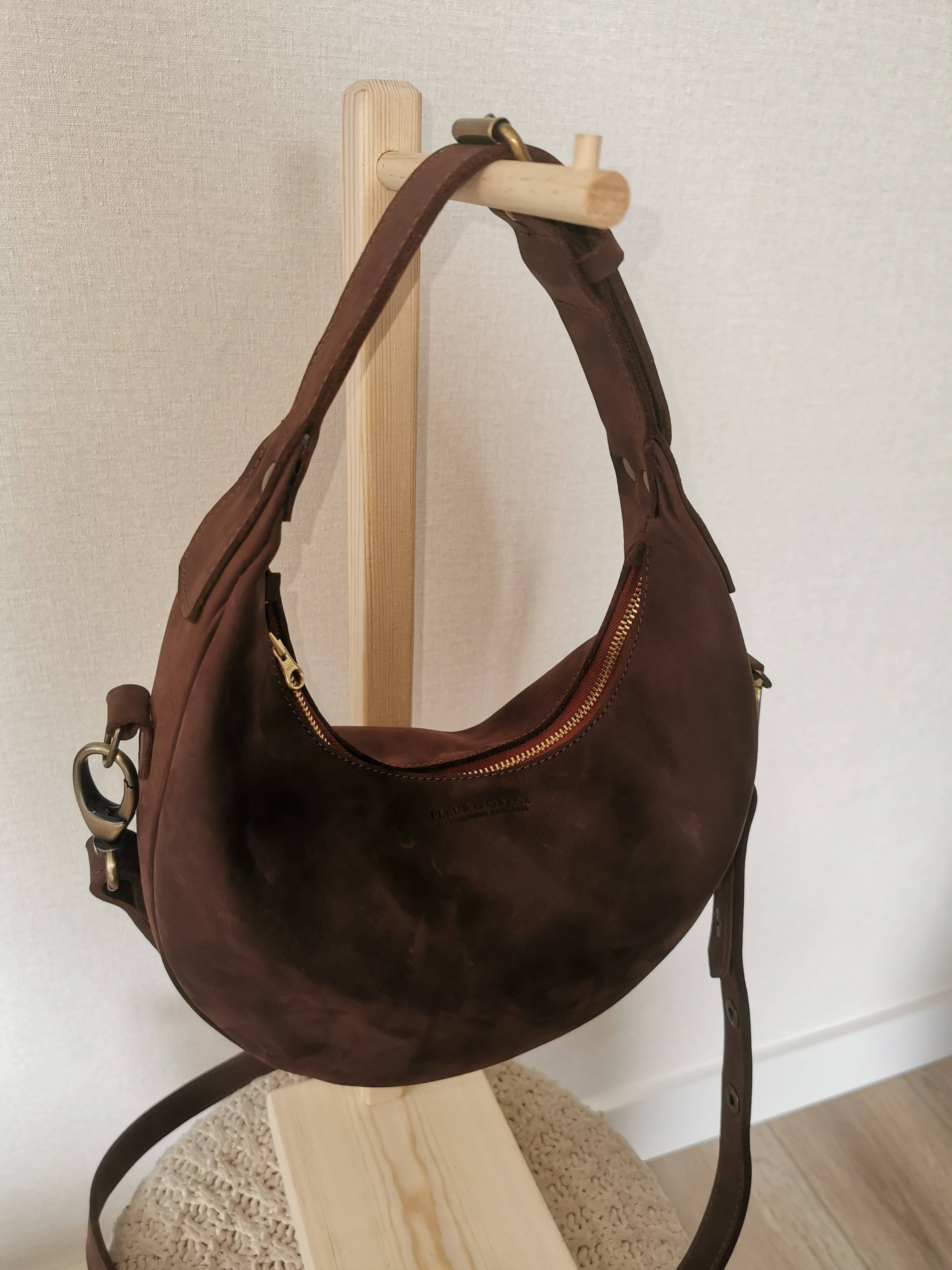 Fleur d’Orage DUNE Sac à main cuir Chocolat bandoulière