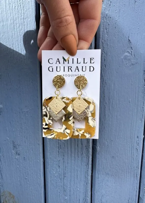 Camille Guiraud Julie moutarde beige doré boucles cuir