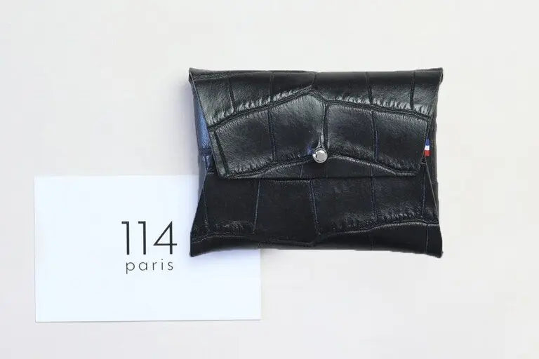 114 Paris Porte-monnaie cuir femme camel origami bouton