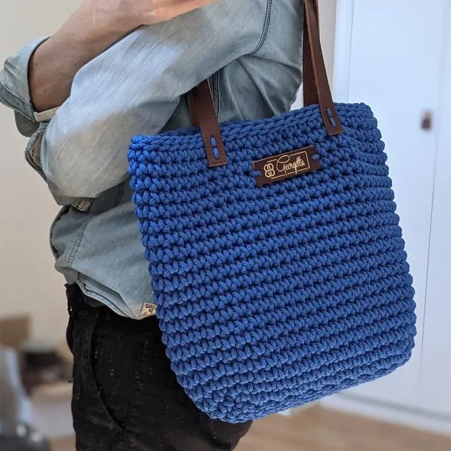 Georgetta Wendy cabas crochet bleu électrique anses courtes
