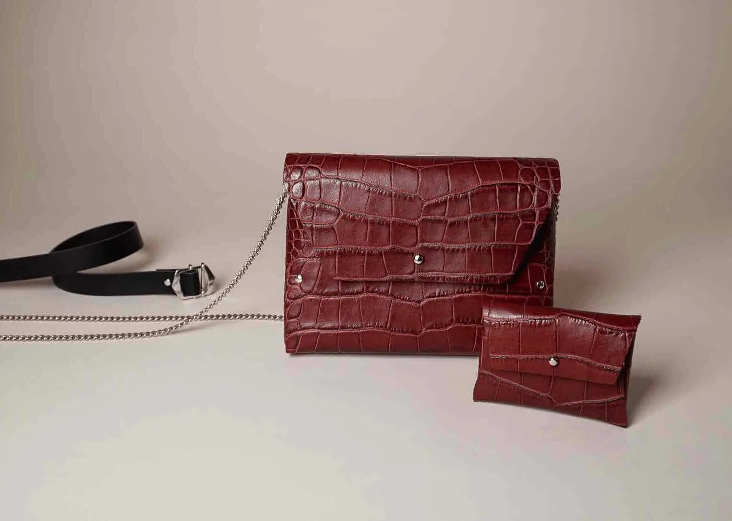 114 Paris Pliage mini sac cuir croco marron + porte-monnaie