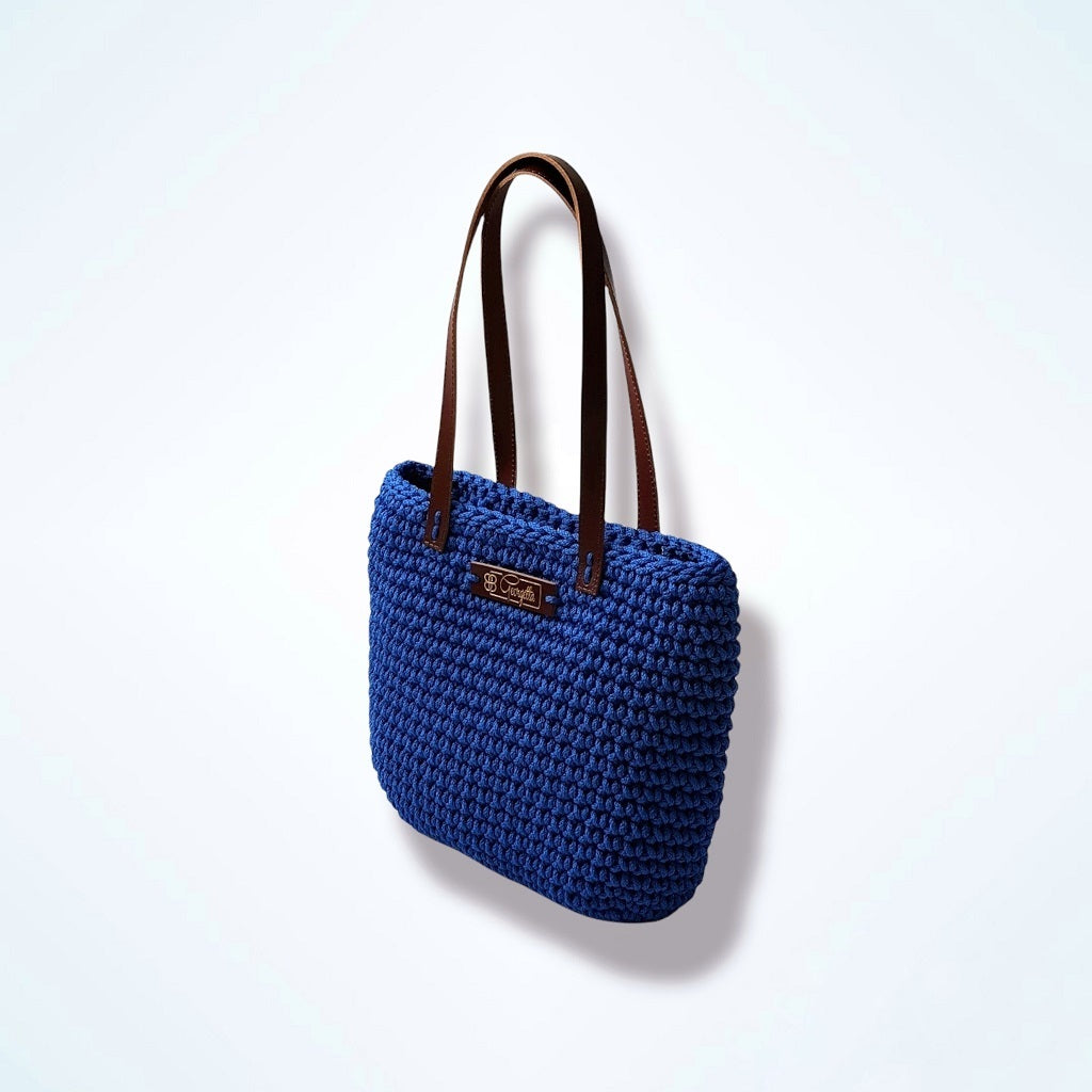 Georgetta Wendy cabas crochet bleu électrique anses courtes
