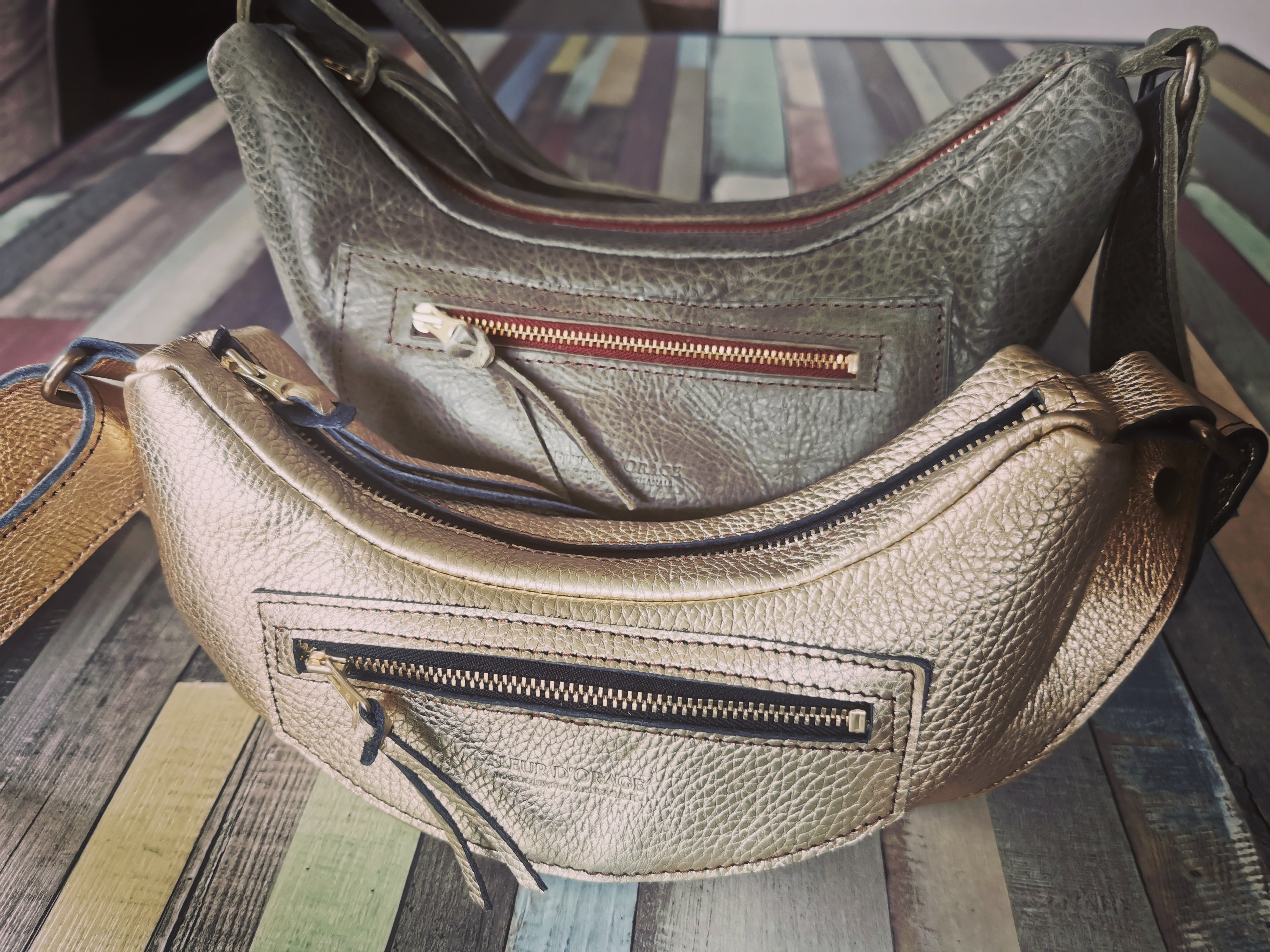 Fleur d’Orage Sac Banana banane cuir grand vert kaki
