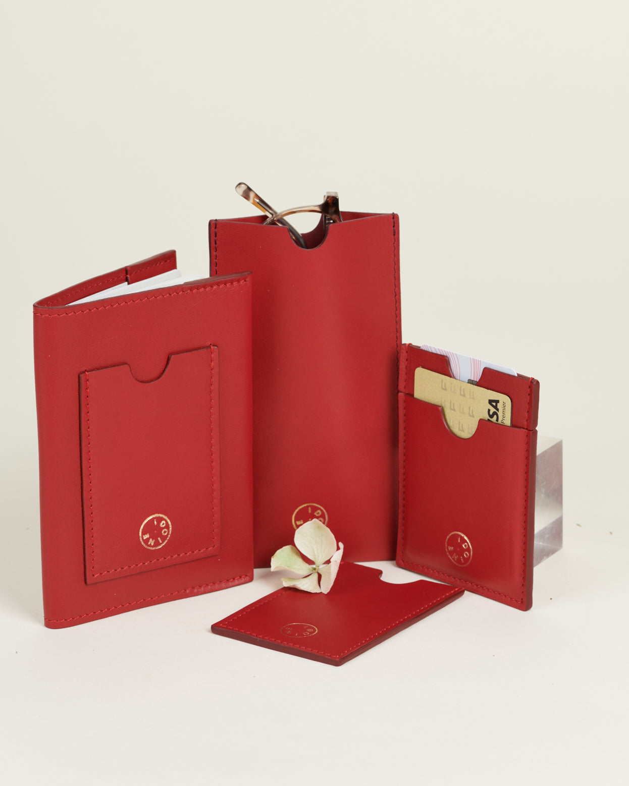 Idoine Porte-Cartes Rouge baiser cuir agneau 8 cartes sans initiales