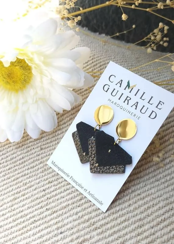 Camille Guiraud Suzanne boucles d'oreilles noir paillettes bronze