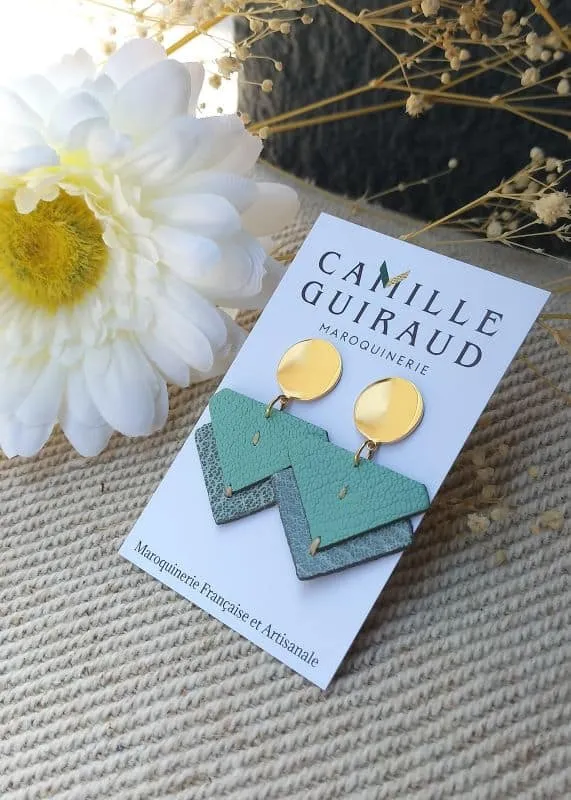 Camille Guiraud Suzanne Vert d'Eau boucles d'oreilles cuir