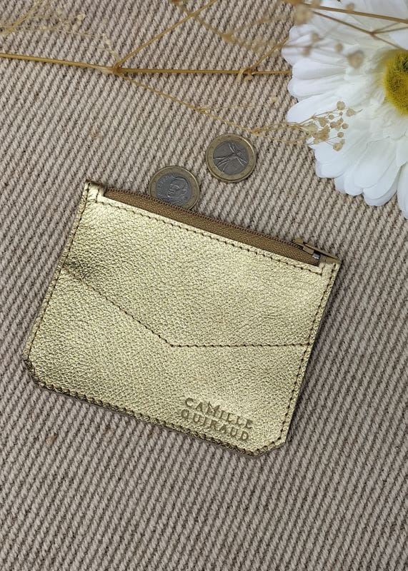 Camille Guiraud Porte-monnaie doré cuir zip 8,5 cm
