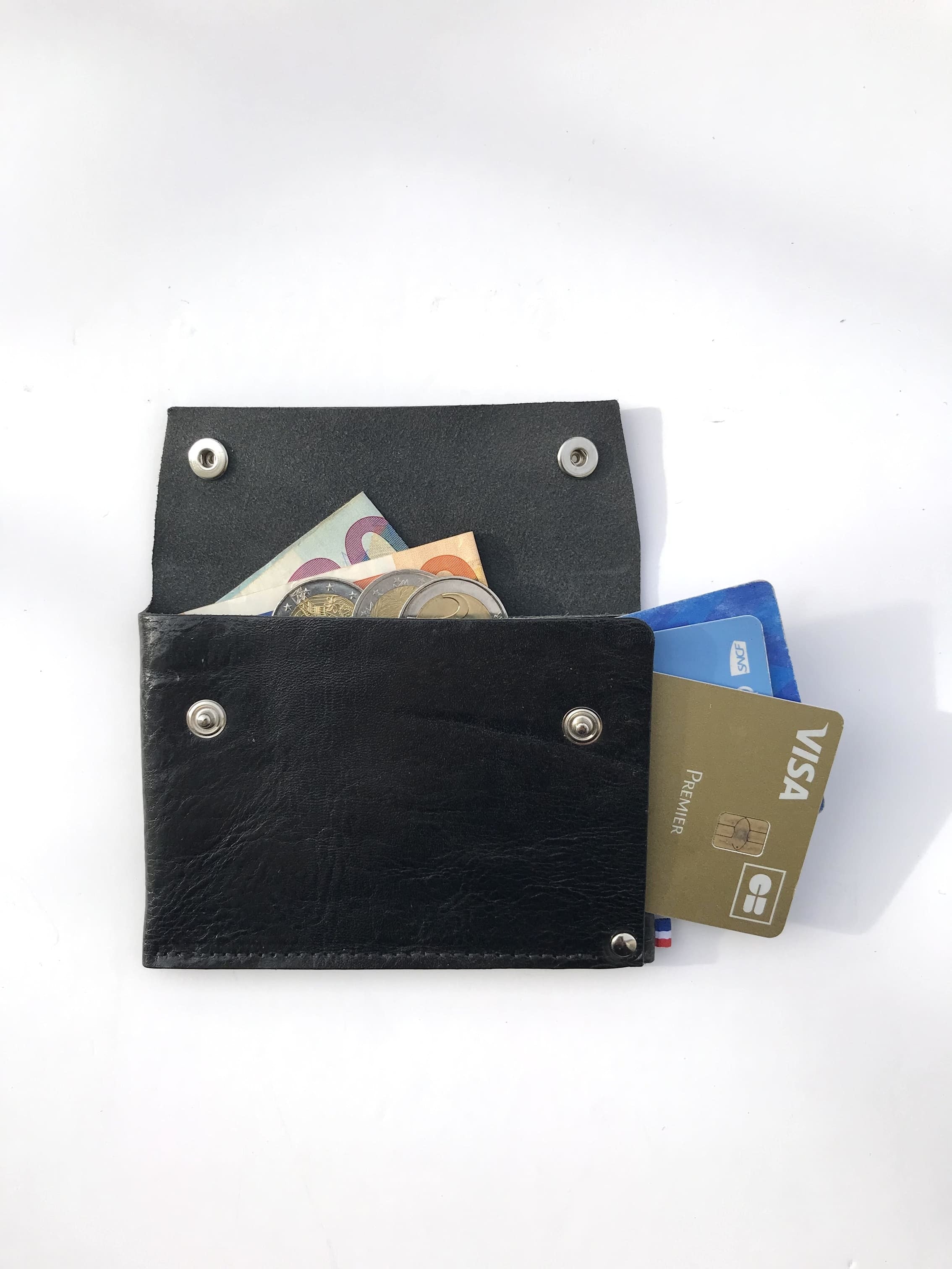 114 Paris Portefeuille cuir compact bleu ultra-plat