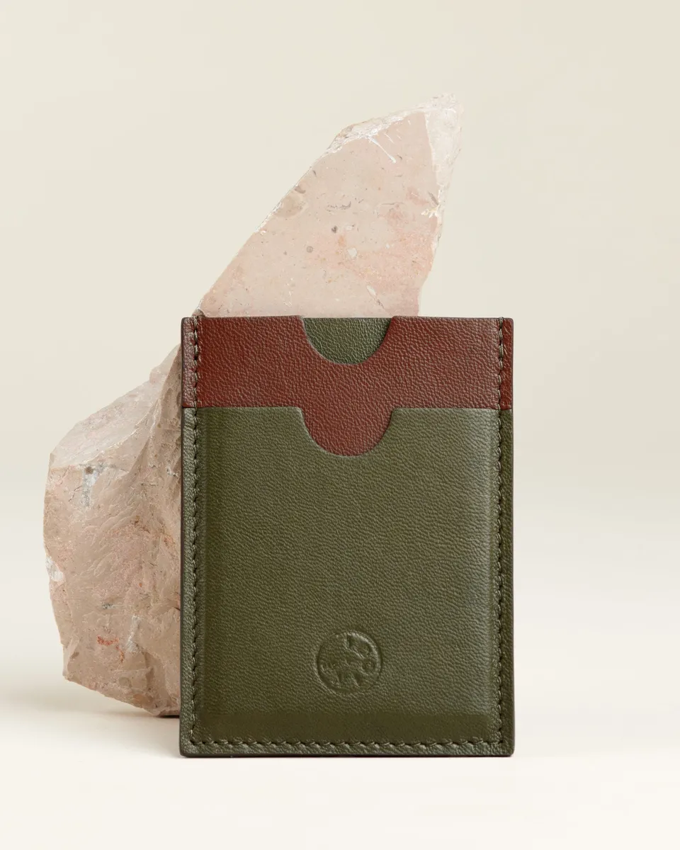 Idoine Porte-Cartes Cognac Kaki porte-cartes cuir agneau