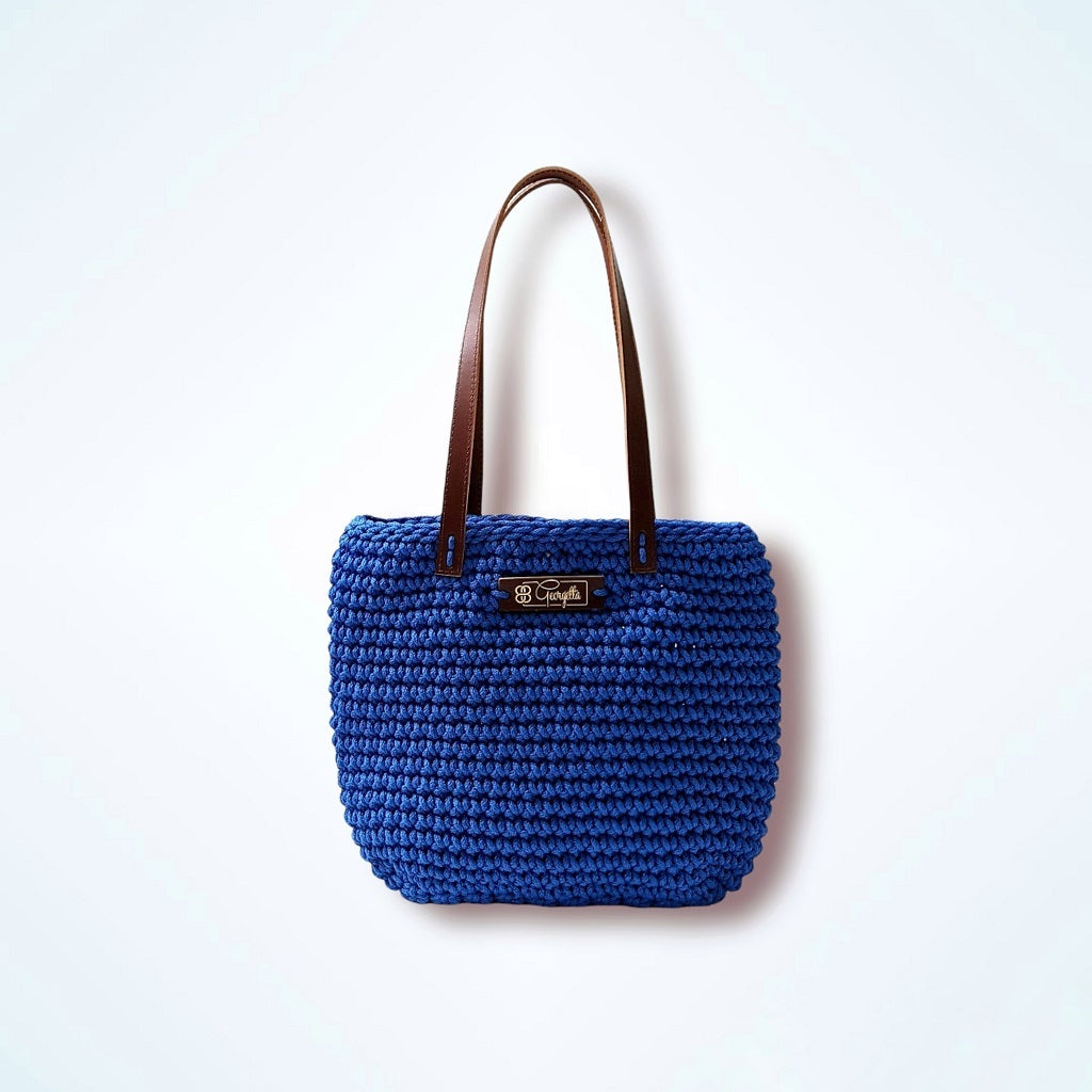 Georgetta Wendy cabas crochet bleu électrique anses courtes