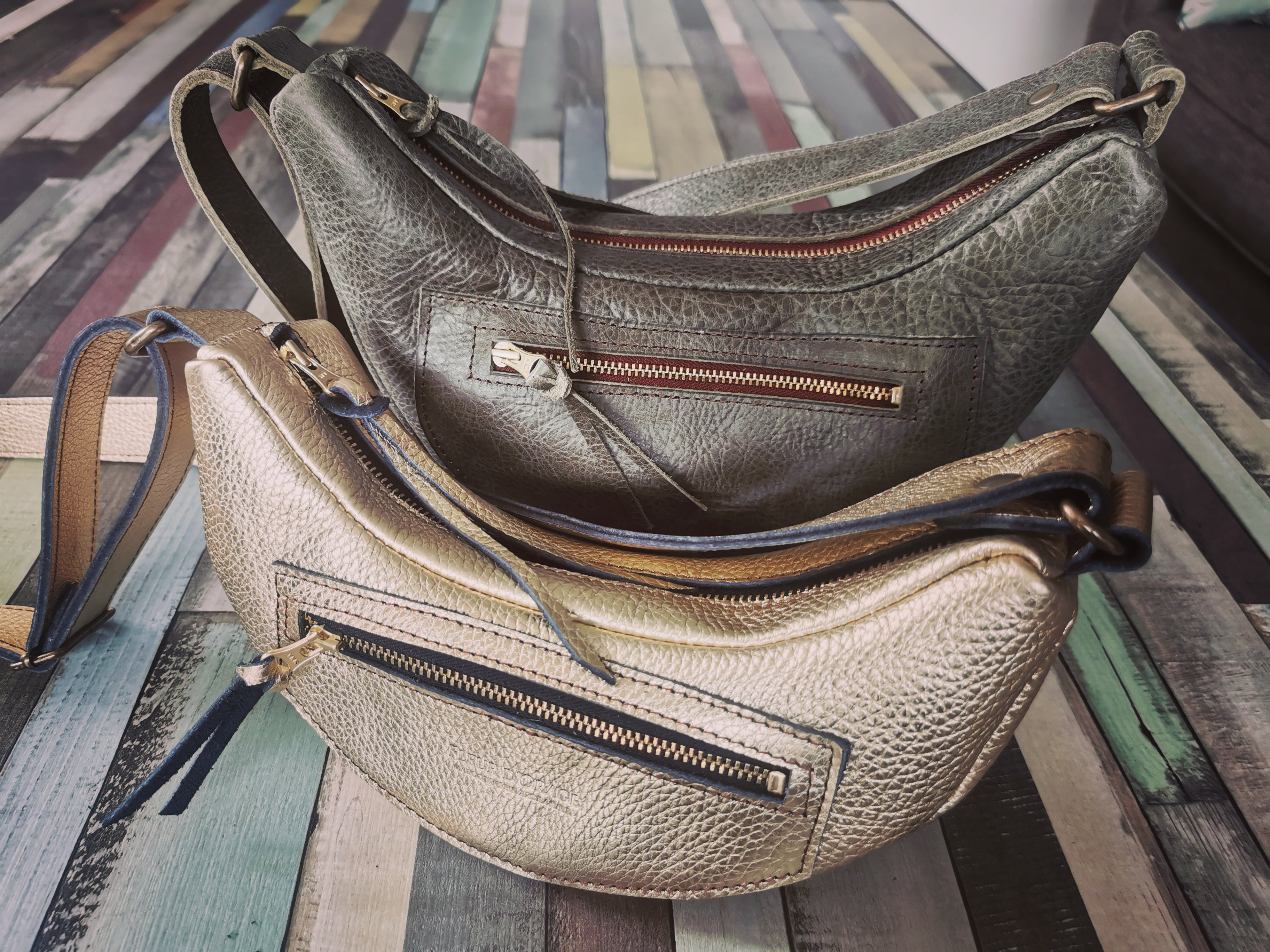 Fleur d’Orage Sac Banana banane cuir grand vert kaki