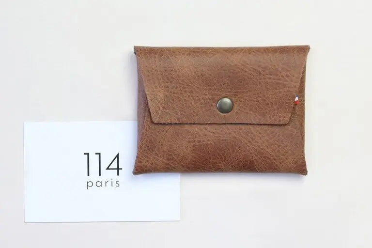 114 Paris Porte-monnaie cuir homme croco marron 9,5cm