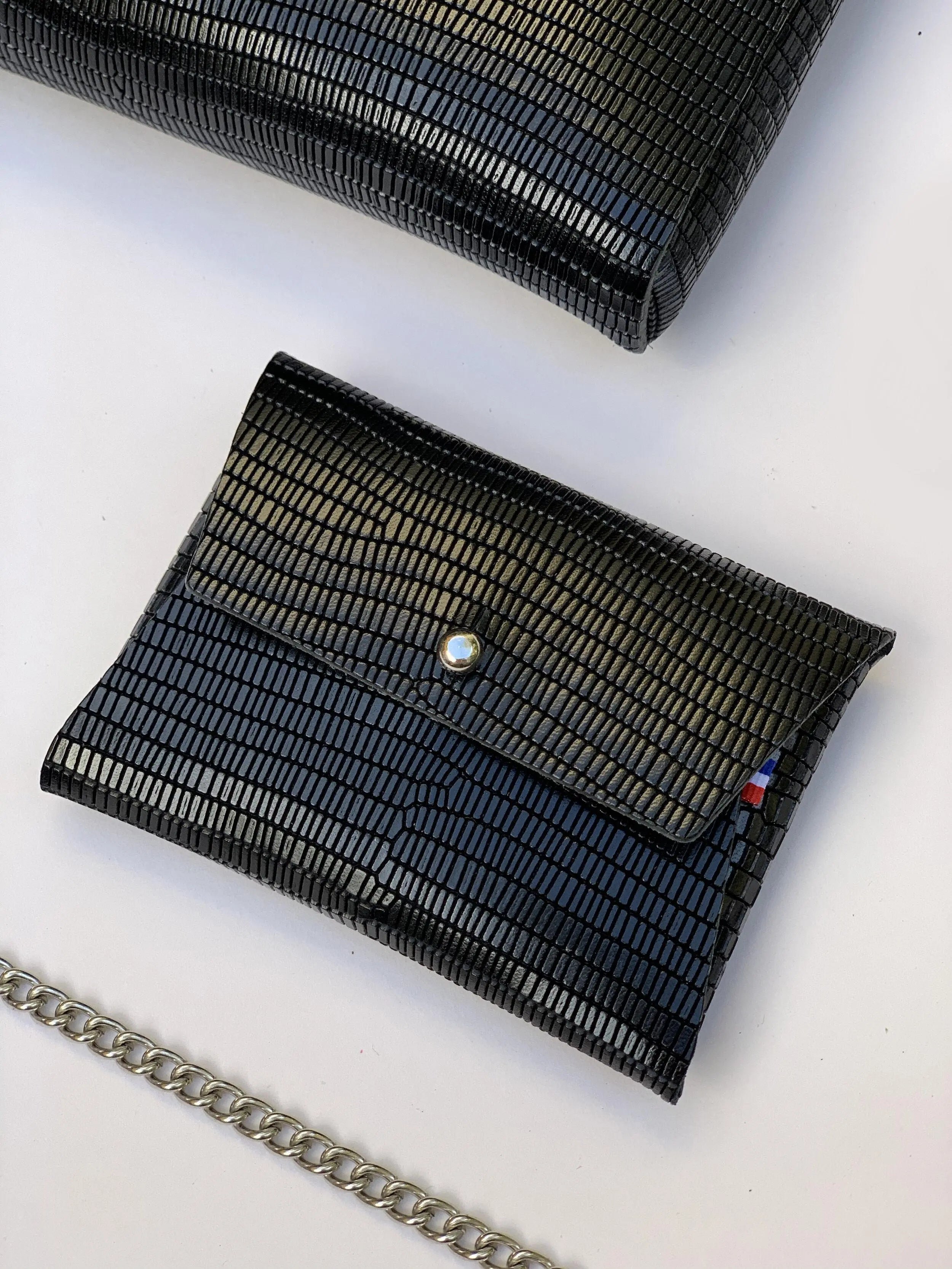 114 Paris Pliage mini sac cuir iguane noir + pochette