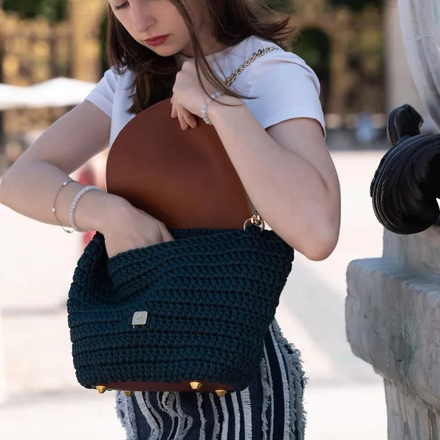 Georgetta Cloé sac à main vert émeraude crochet cuir