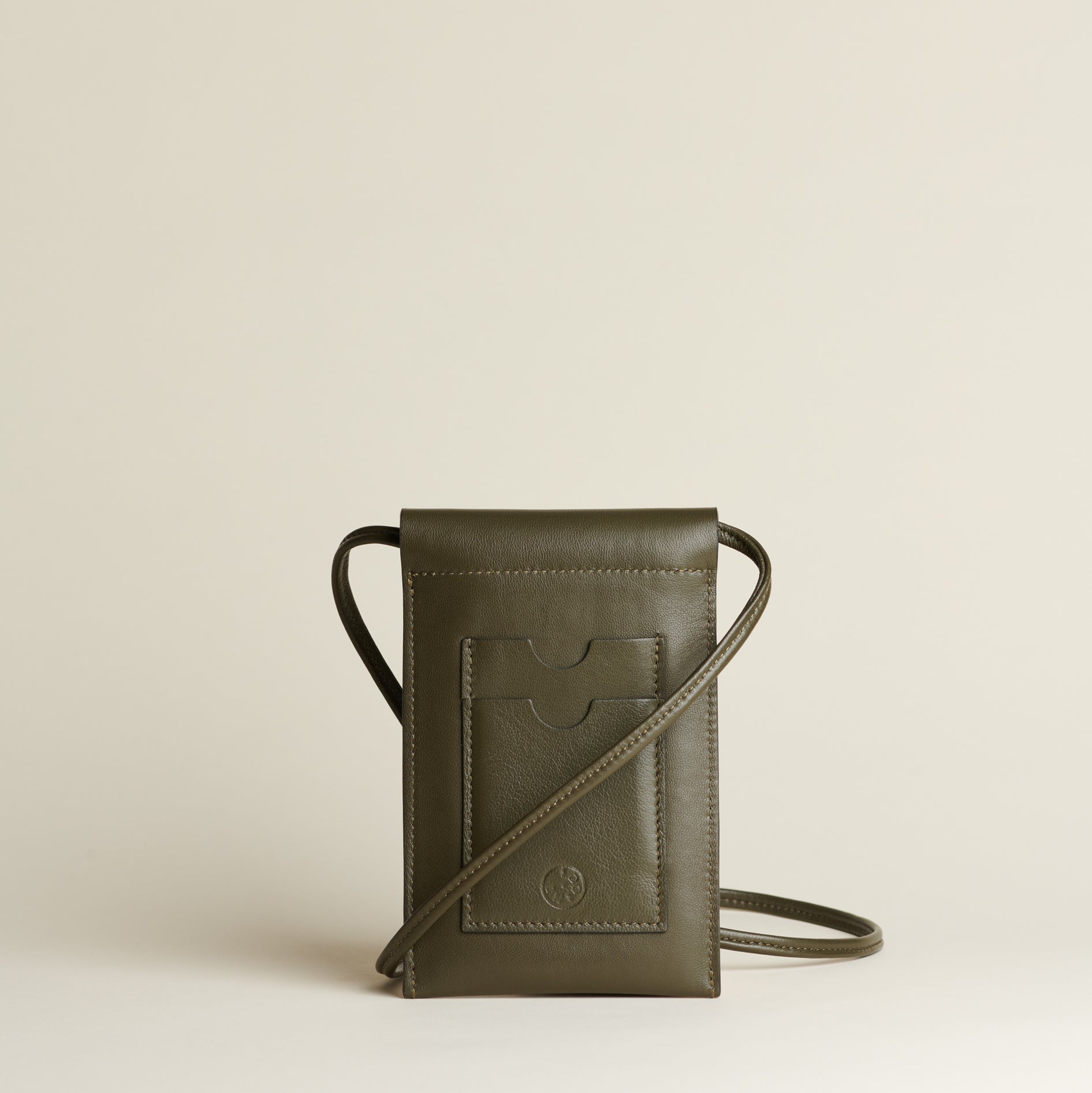 Idoine Pochette smartphone cuir kaki sans initiales