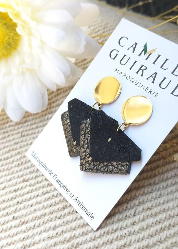 Camille Guiraud Suzanne boucles d'oreilles noir paillettes bronze