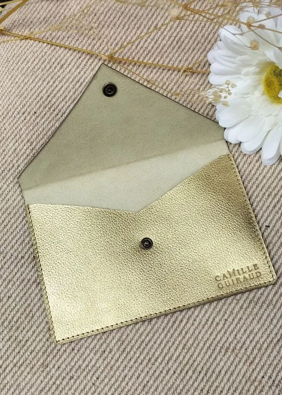 Camille Guiraud Enveloppe Gris Doré porte-carte grise cuir