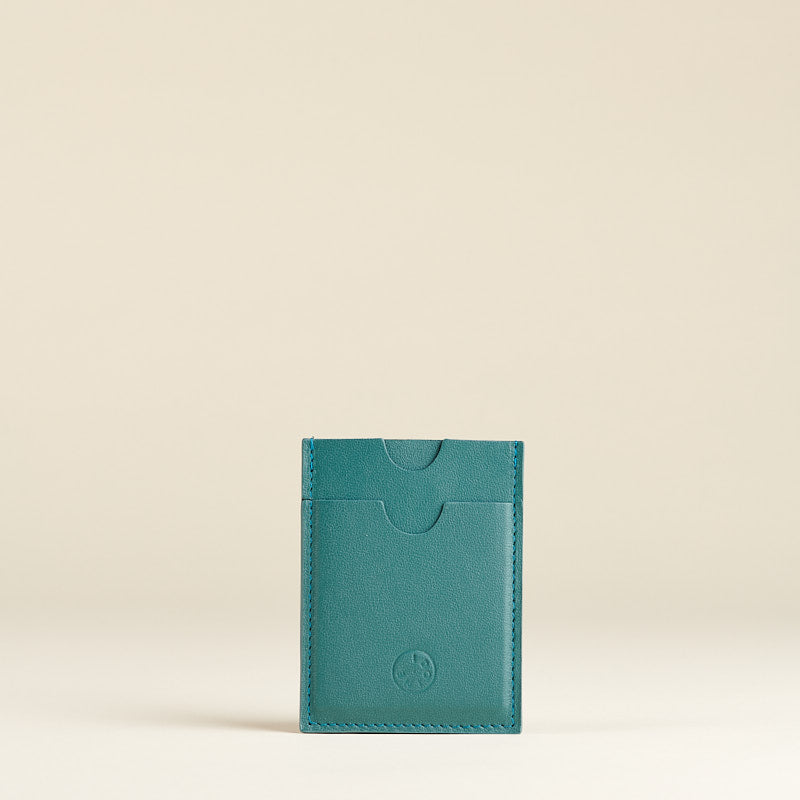 Idoine Canard porte-cartes bleu canard cuir agneau sans initiales
