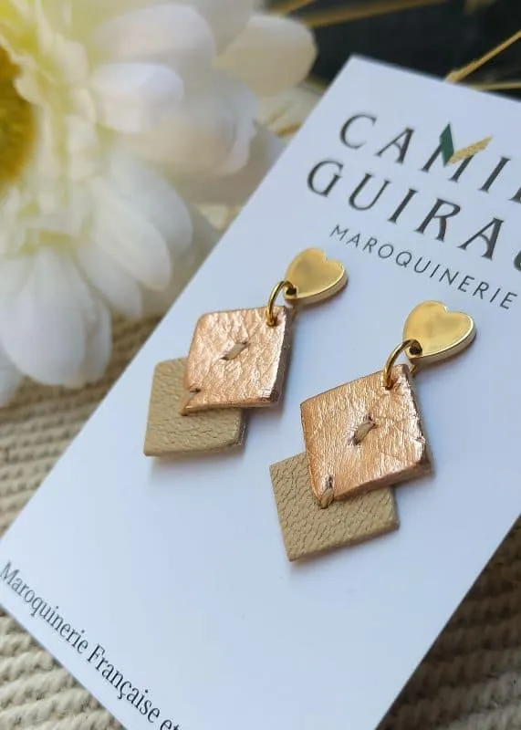 Camille Guiraud Coeur Rose Nude boucles d'oreilles cuir