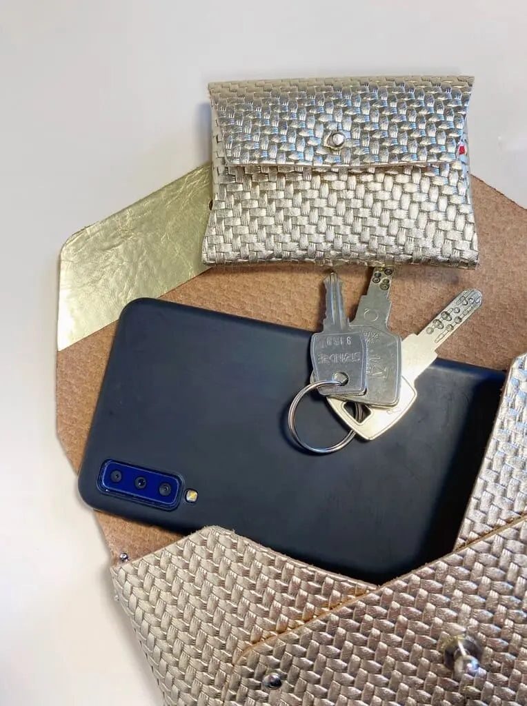 114 Paris Pliage Mini sac cuir doré or 19x14cm