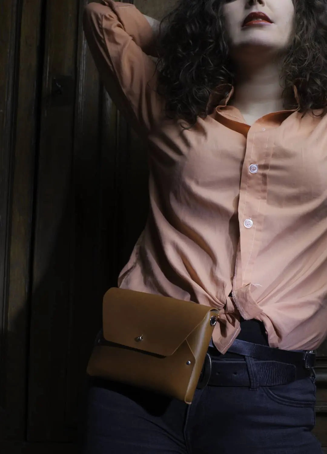 114 Paris Pliage mini sac cuir camel + porte-monnaie