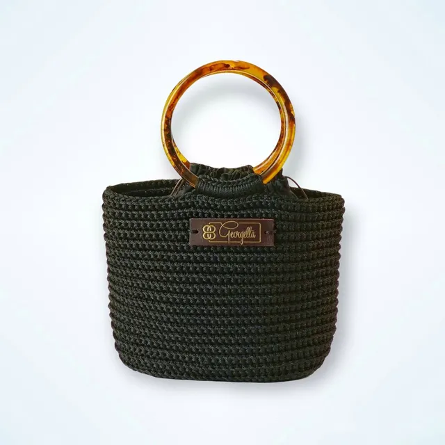 Georgetta Jade sac à main noir crochet fond cuir