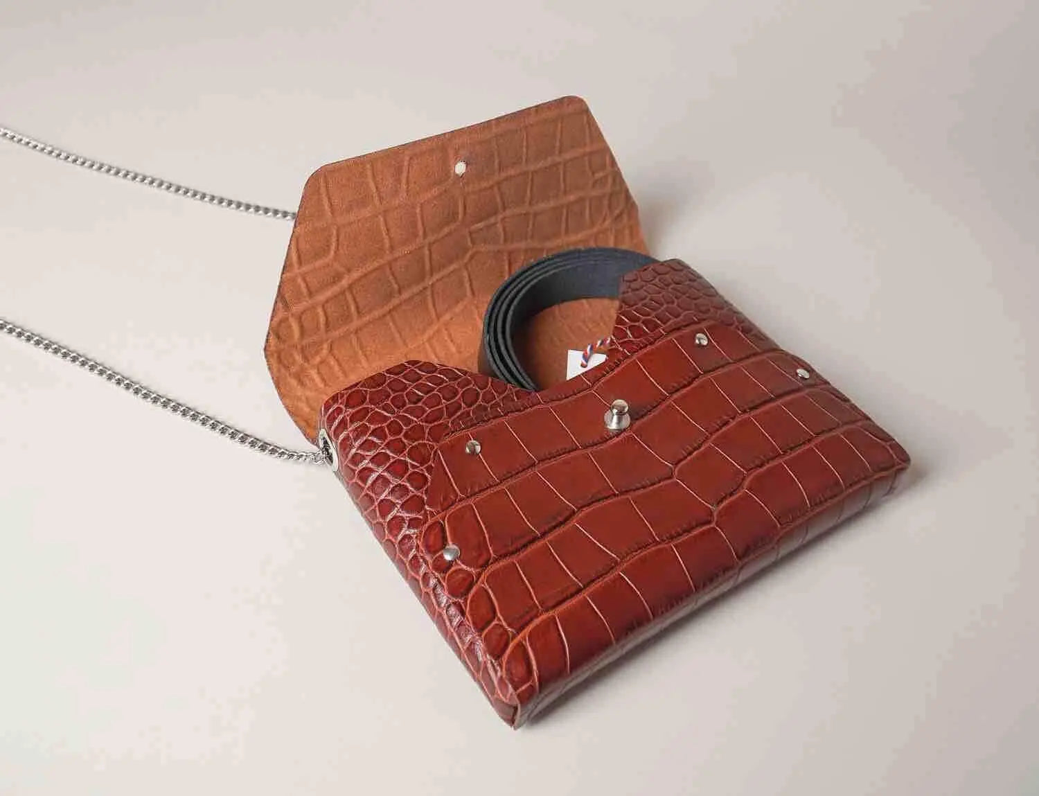 114 Paris Pliage mini sac cuir croco marron + porte-monnaie