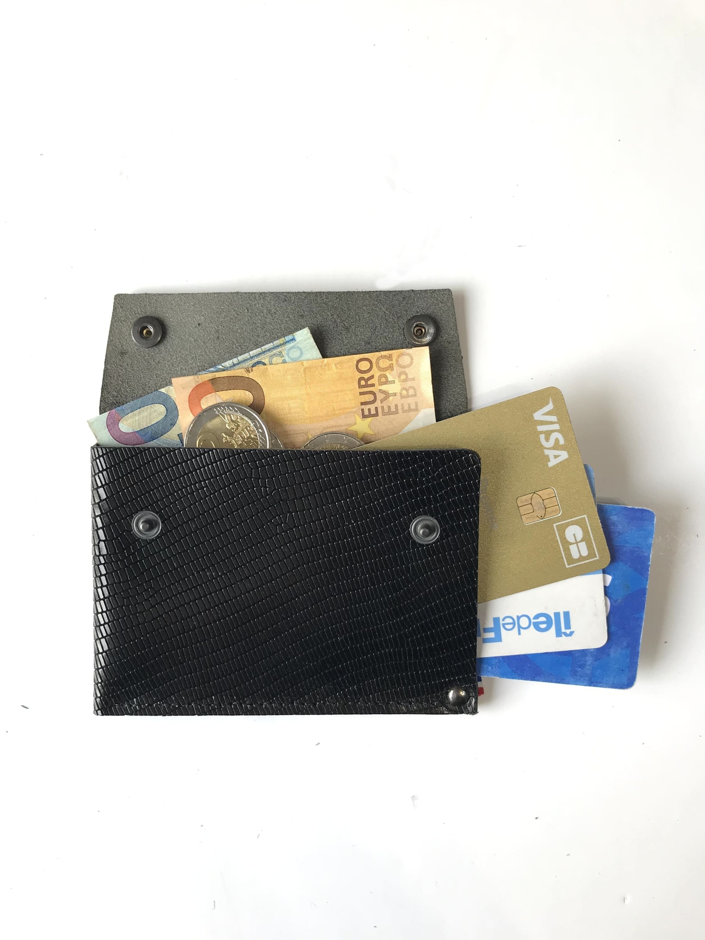 114 Paris Portefeuille cuir compact bleu ultra-plat