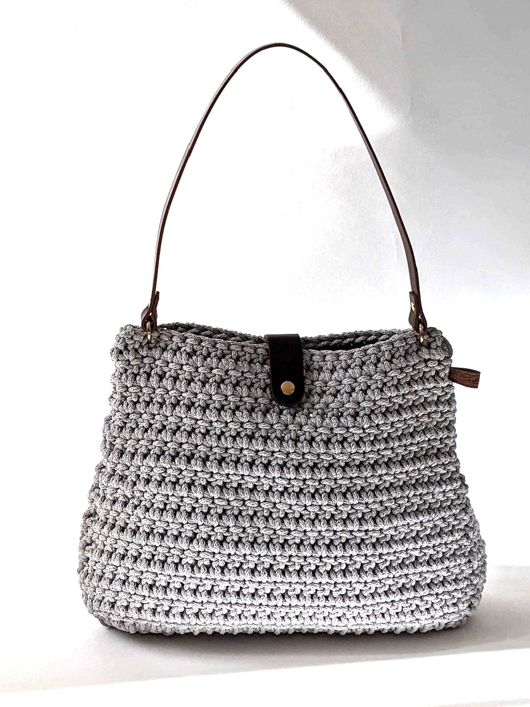 Georgetta Lucie cabas crochet gris clair cuir