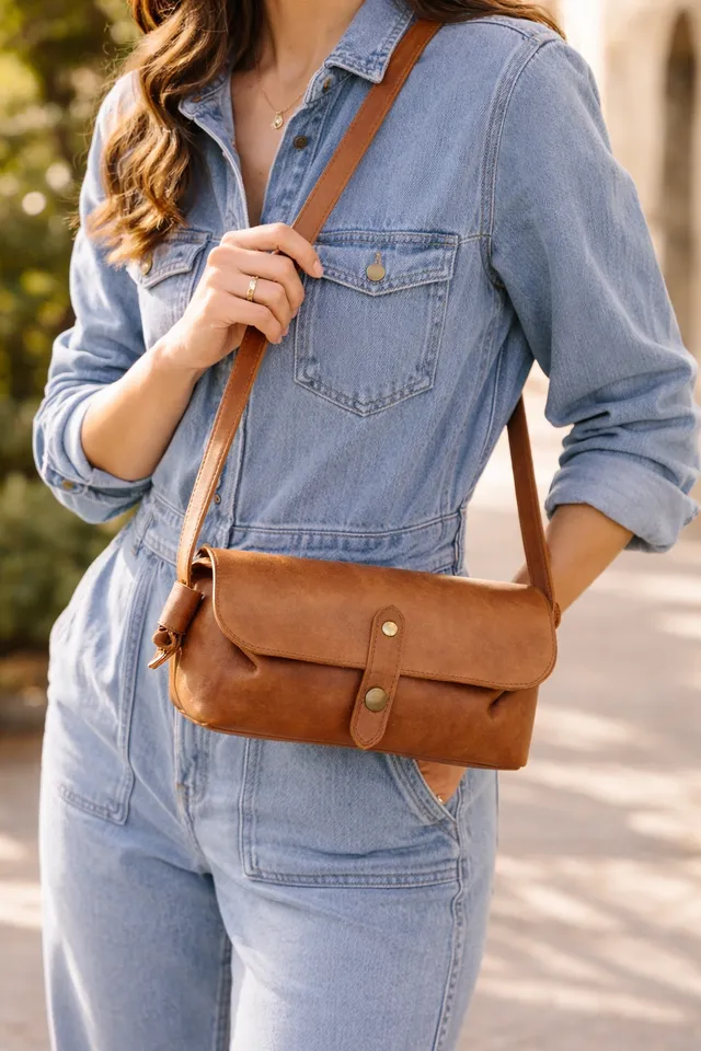 Fleur d’Orage La Ficelle sac à main cuir camel végétal