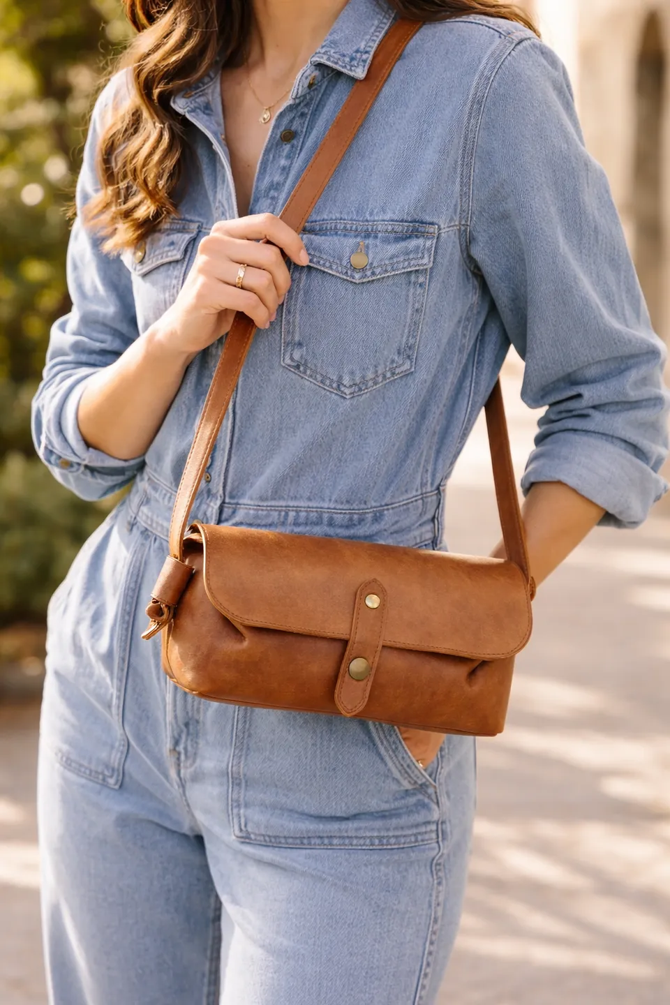 Fleur d’Orage La Ficelle sac à main cuir camel végétal