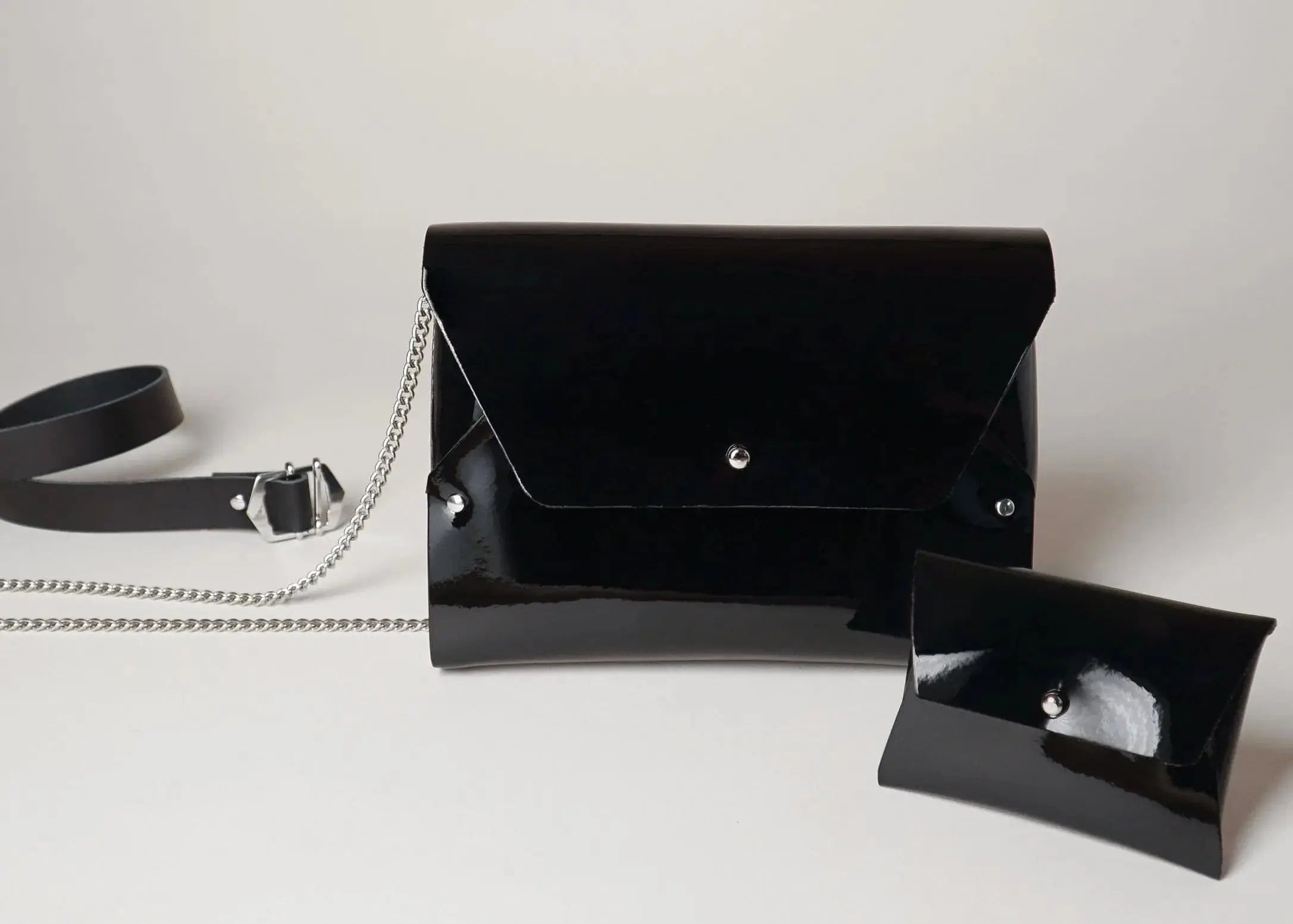 114 Paris Pliage Mini sac cuir vernis noir 19x14cm