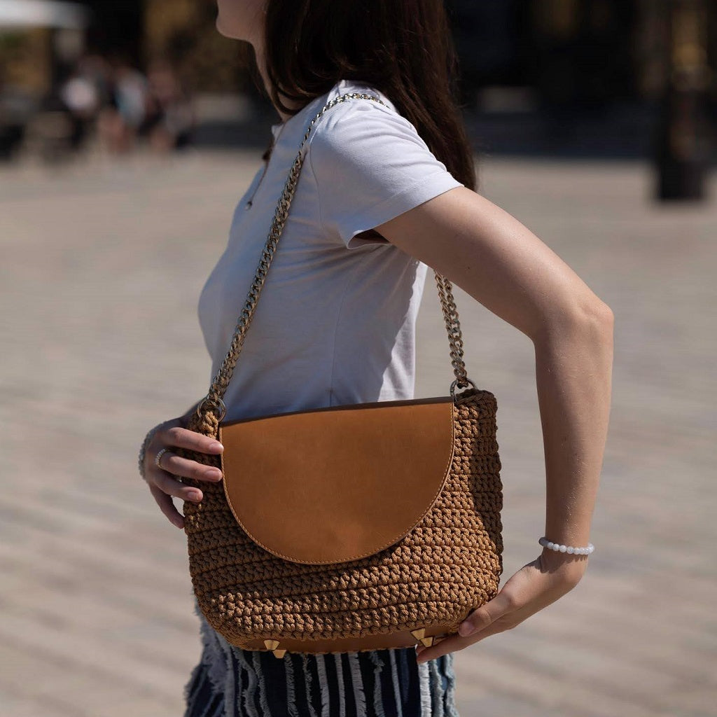 Georgetta Cloé sac à main camel crochet cuir