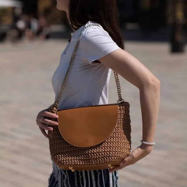 Georgetta Cloé sac à main camel crochet cuir