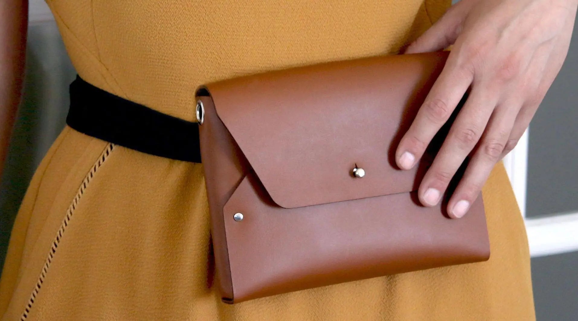 114 Paris Pliage mini sac cuir camel + porte-monnaie