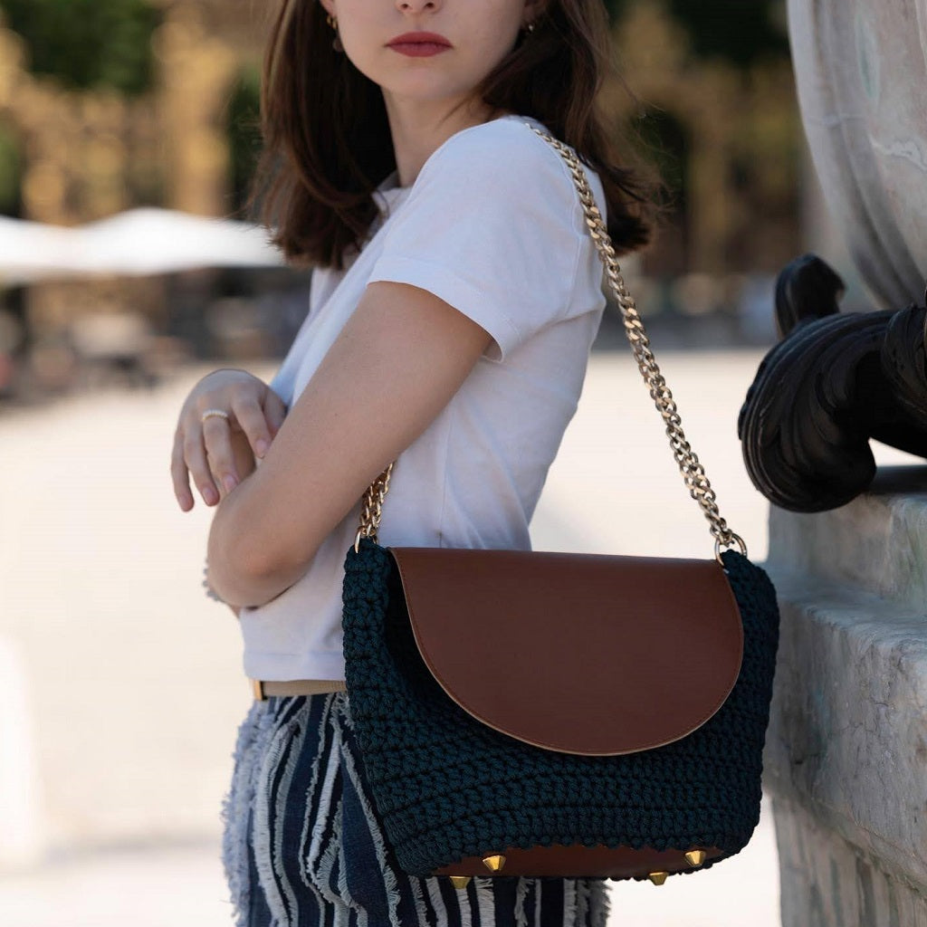 Georgetta Cloé sac à main vert émeraude crochet cuir