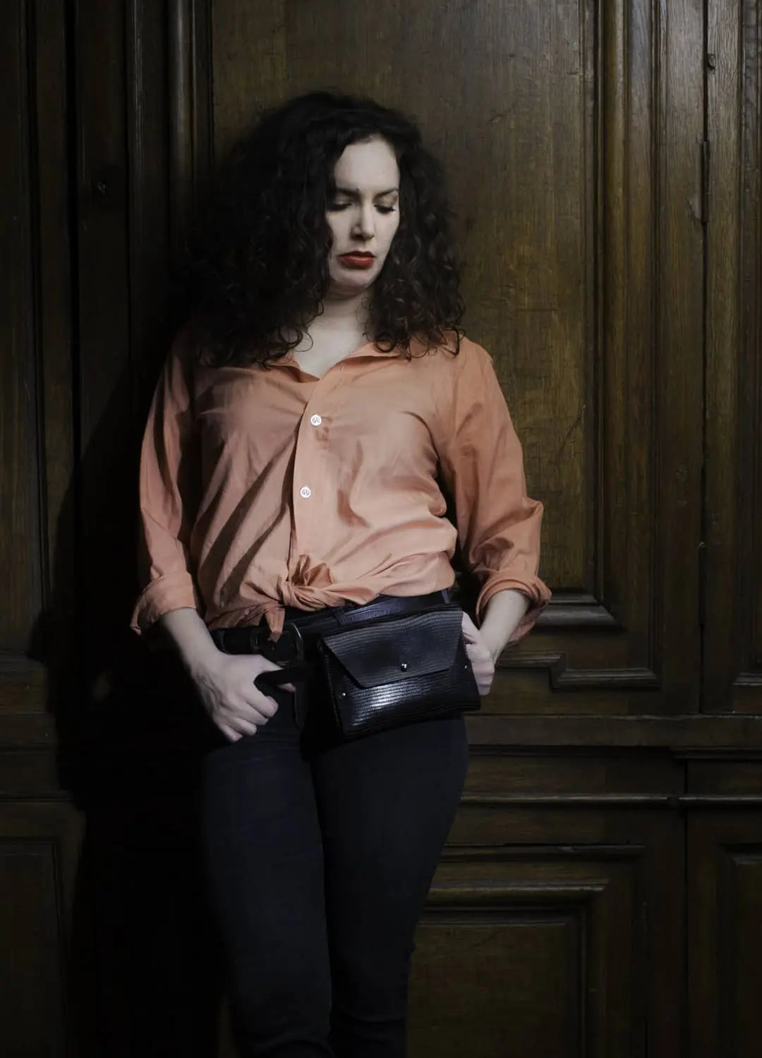 114 Paris Pliage mini sac cuir iguane noir + pochette
