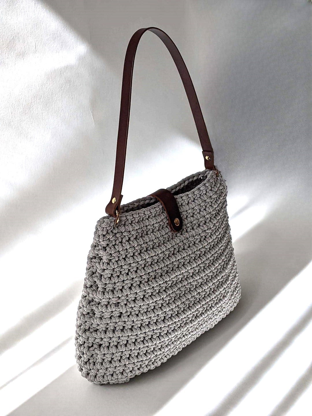 Georgetta Lucie cabas crochet gris clair cuir