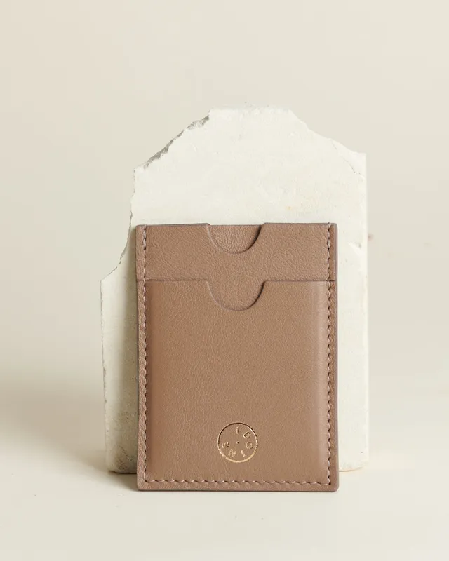 Idoine Taupe porte-cartes cuir gris sans initiales